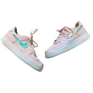Nike Air Force 1 Sneakers Womens 9.5 Pink Iridescent Low Top Casual Athleisure